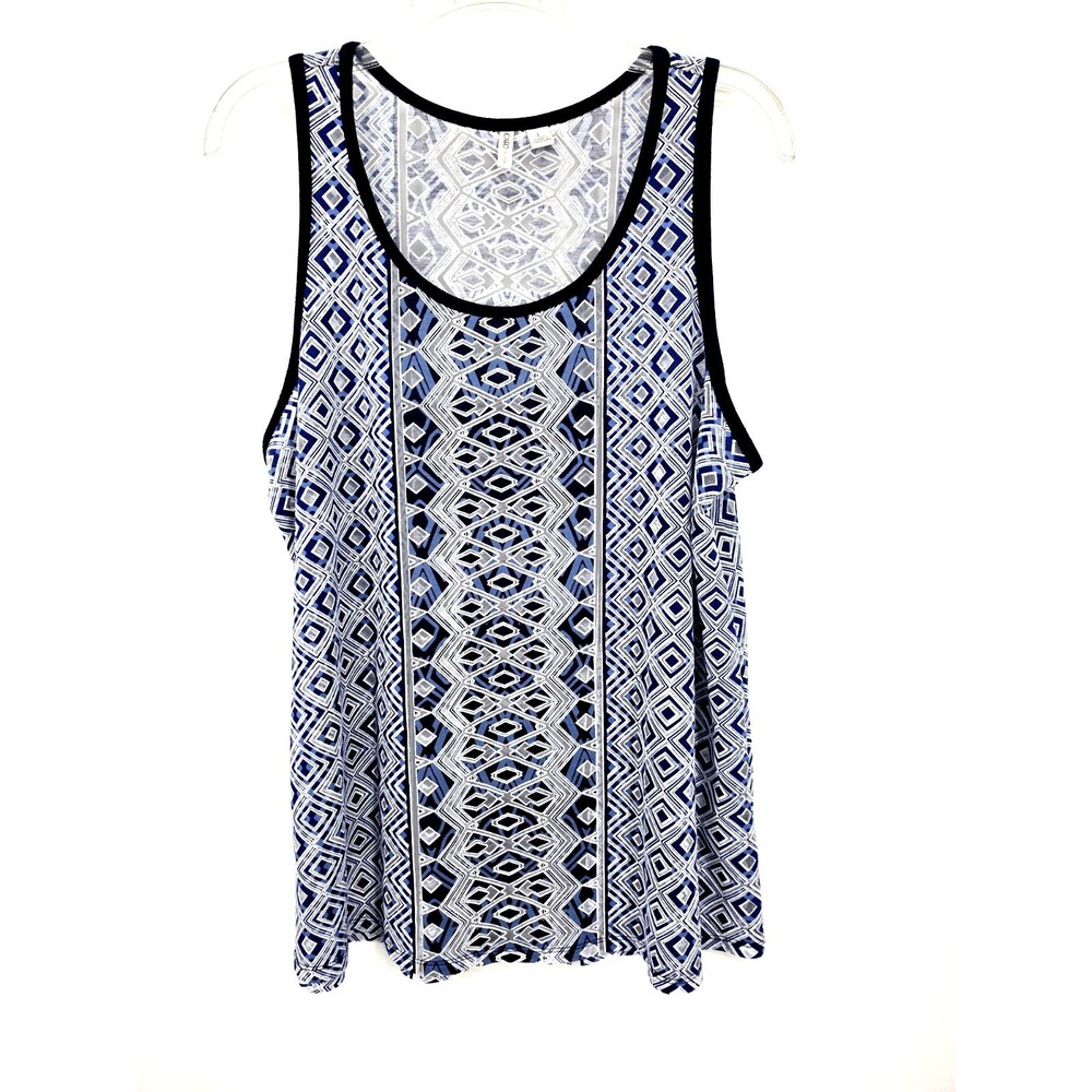 Cato Blue Gray Geometric Sleeveless Swing Tank Top Rayon Stretch Womens L Boho